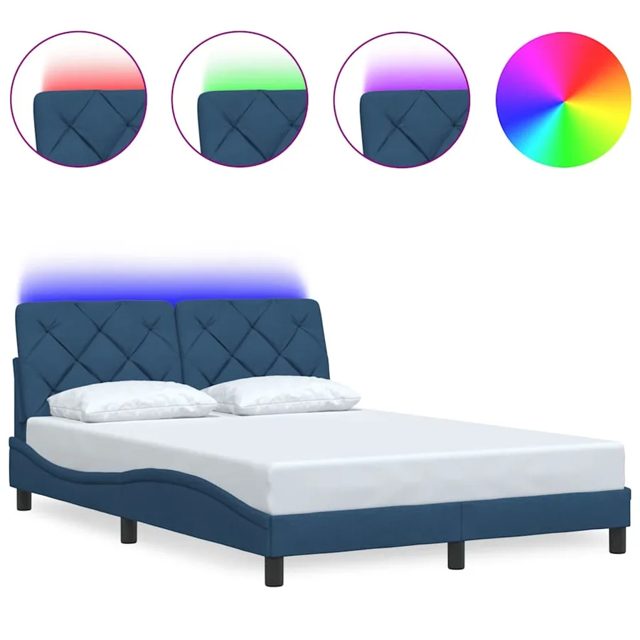 Cadre de lit avec LED sans matelas bleu 140x190 cm tissu - 2