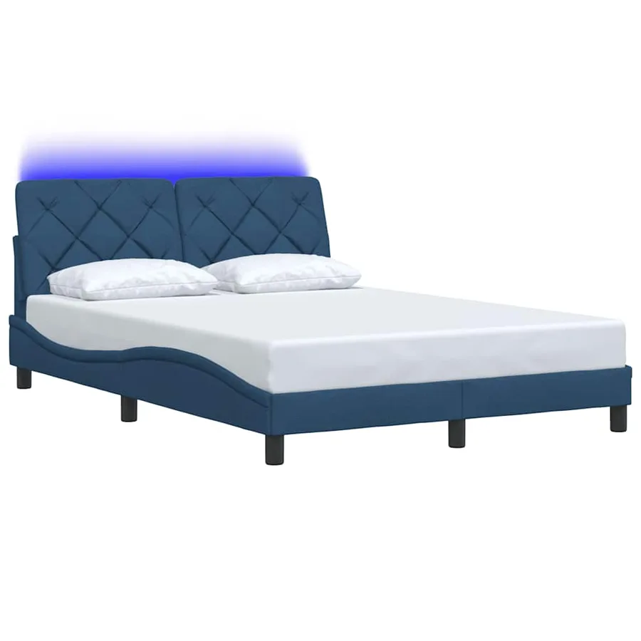 Cadre de lit avec LED sans matelas bleu 140x190 cm tissu - 3