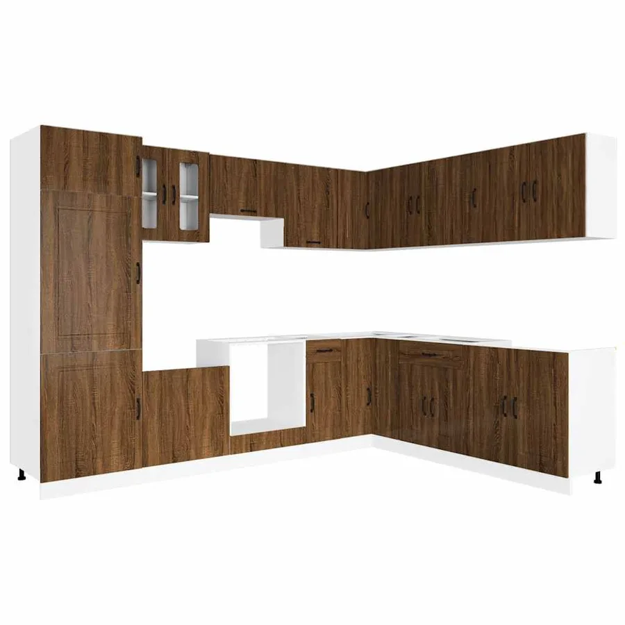 Ensemble de 14 meubles de cuisine en bois d'ingénierie "Kalmar" en chêne brun - 2