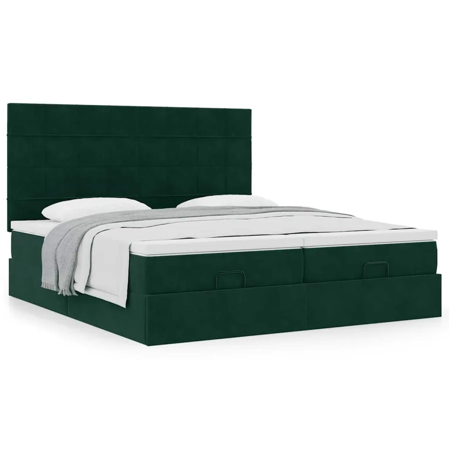 Cadre de lit ottoman avec matelas vert foncé 160x200 cm velours - 4