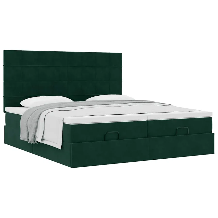 Cadre de lit ottoman avec matelas vert foncé 160x200 cm velours - 5