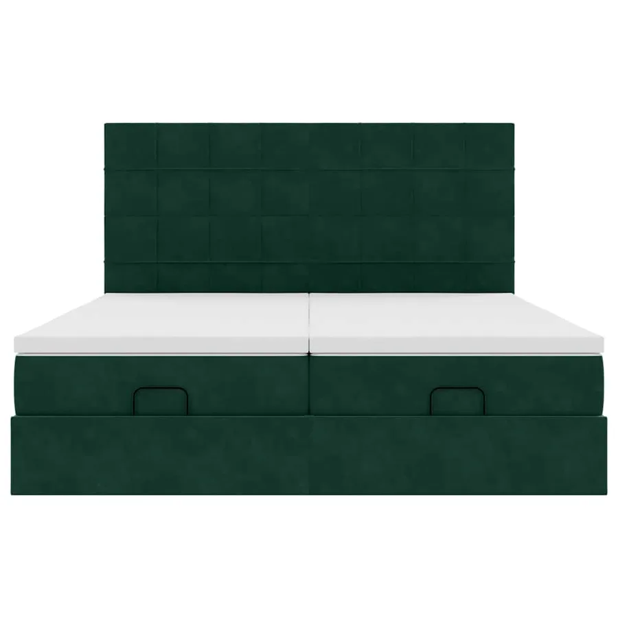 Cadre de lit ottoman avec matelas vert foncé 160x200 cm velours - 7