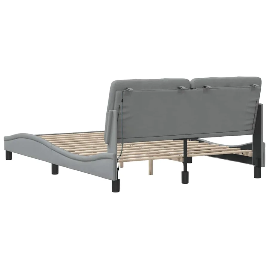 Cadre de lit avec LED sans matelas gris clair 140x190 cm tissu - 10
