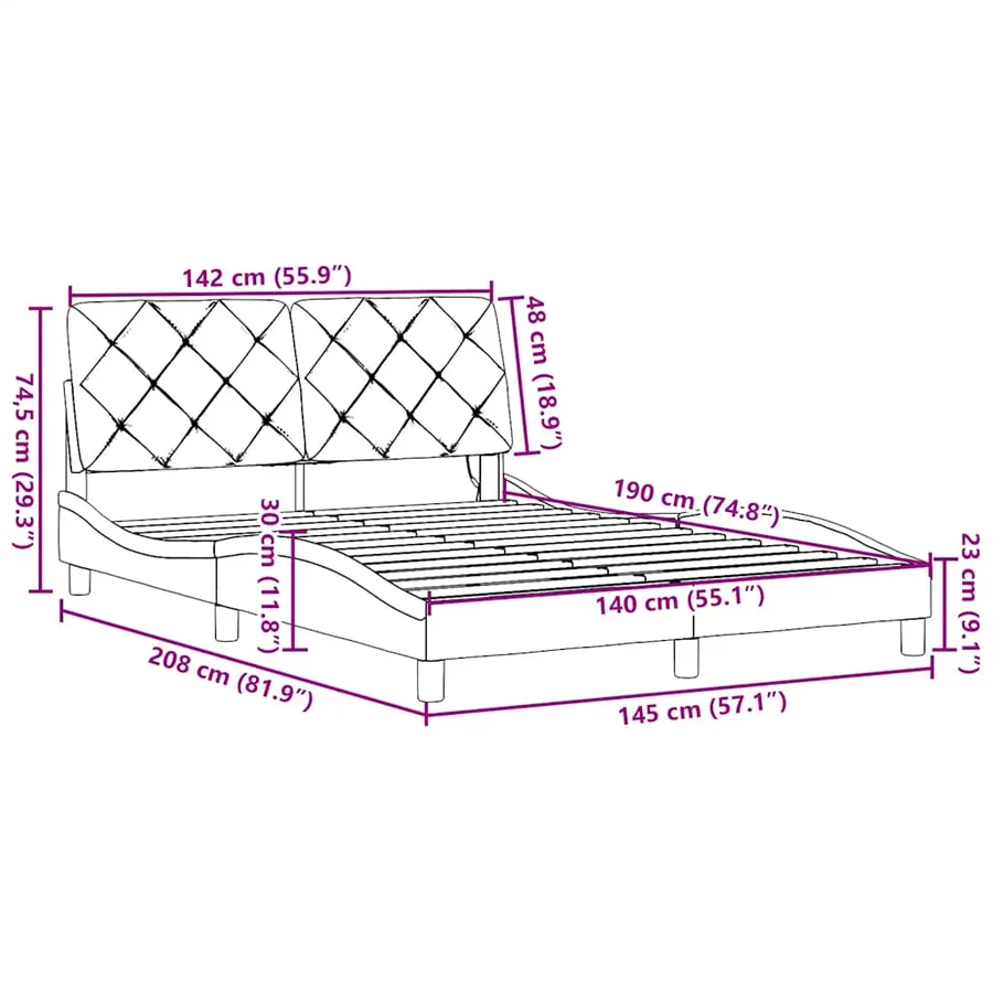 Cadre de lit avec LED sans matelas gris clair 140x190 cm tissu - 15