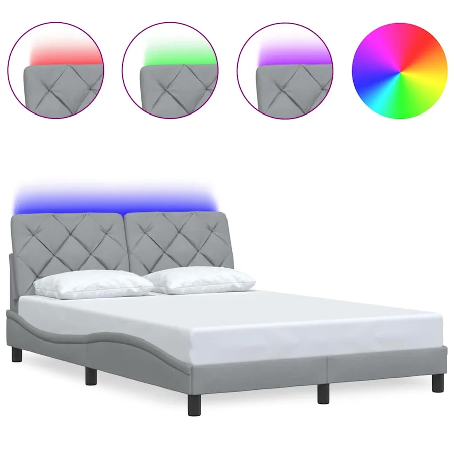Cadre de lit avec LED sans matelas gris clair 140x190 cm tissu - 2