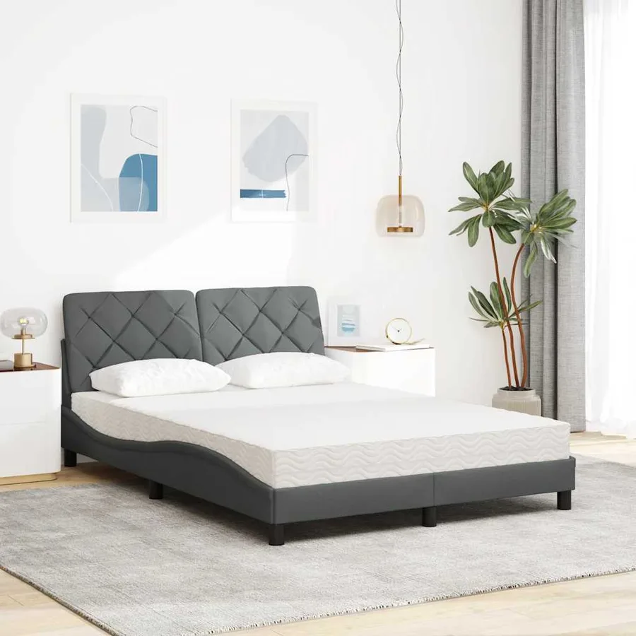 Lit avec matelas gris foncé 120x200 cm tissu - 3