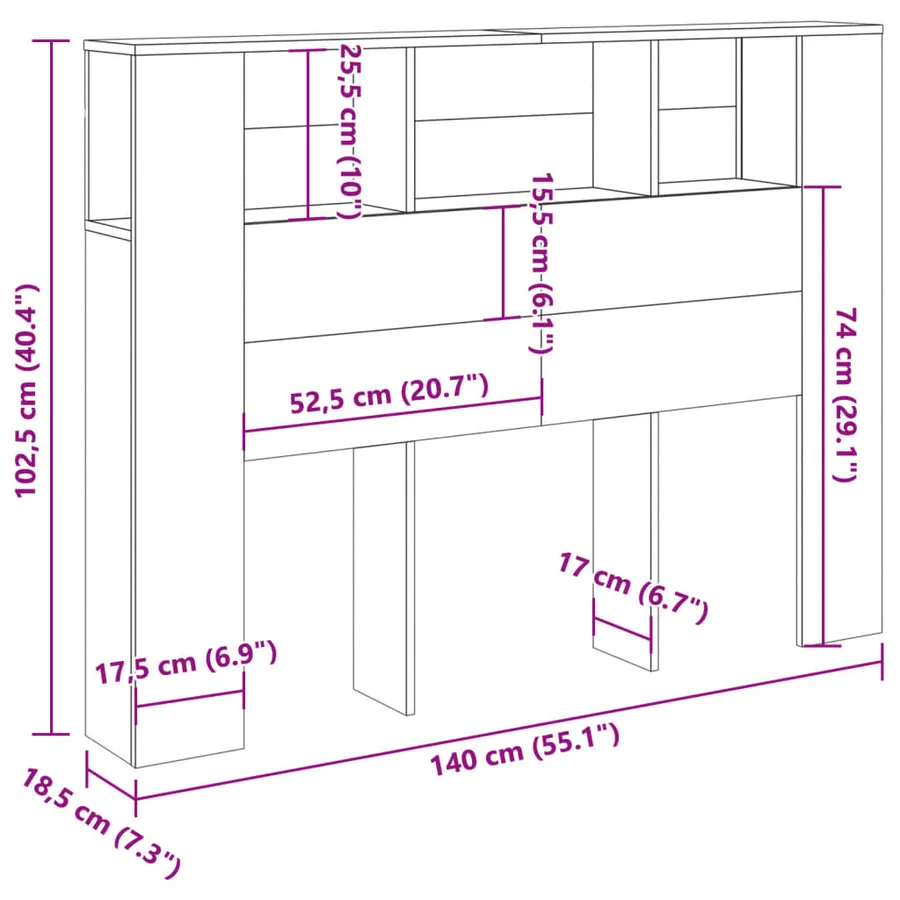 Armoire de tête de lit vieux bois 140x18,5x102,5 cm - 9