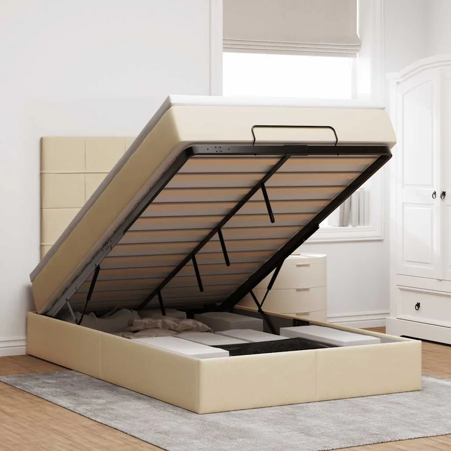 Cadre de lit ottoman avec matelas crème 120x200cm tissu