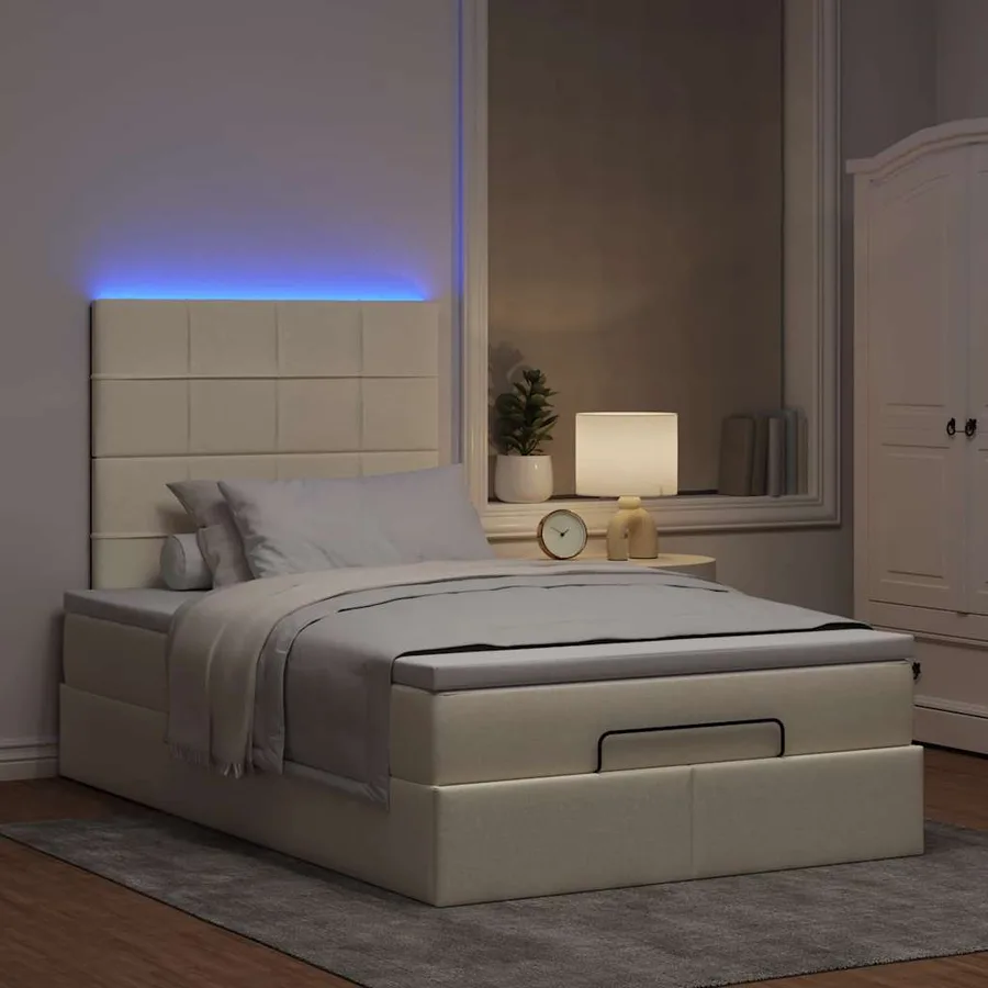 Cadre de lit ottoman avec matelas crème 120x190 cm tissu - 3