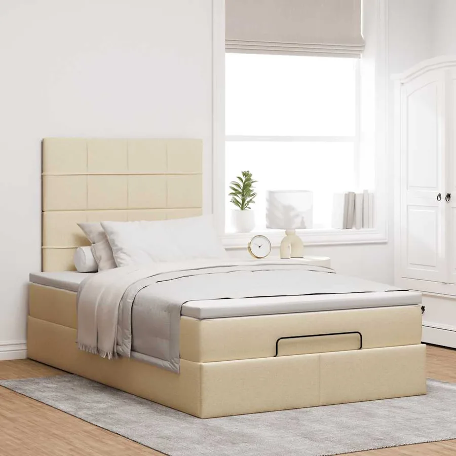 Cadre de lit ottoman avec matelas crème 120x190 cm tissu - 4