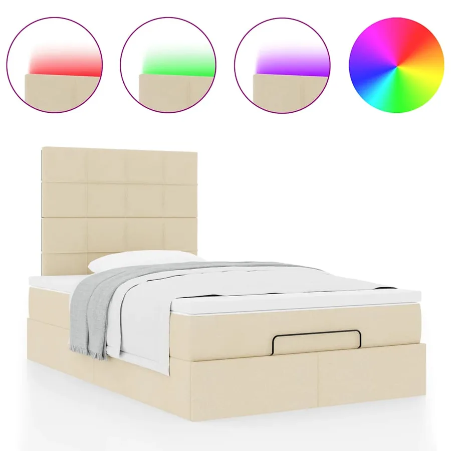 Cadre de lit ottoman avec matelas crème 120x190 cm tissu - 5