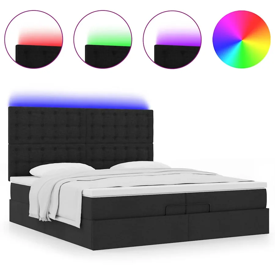 Cadre de lit ottoman avec matelas noir 200x200cm tissu - 5