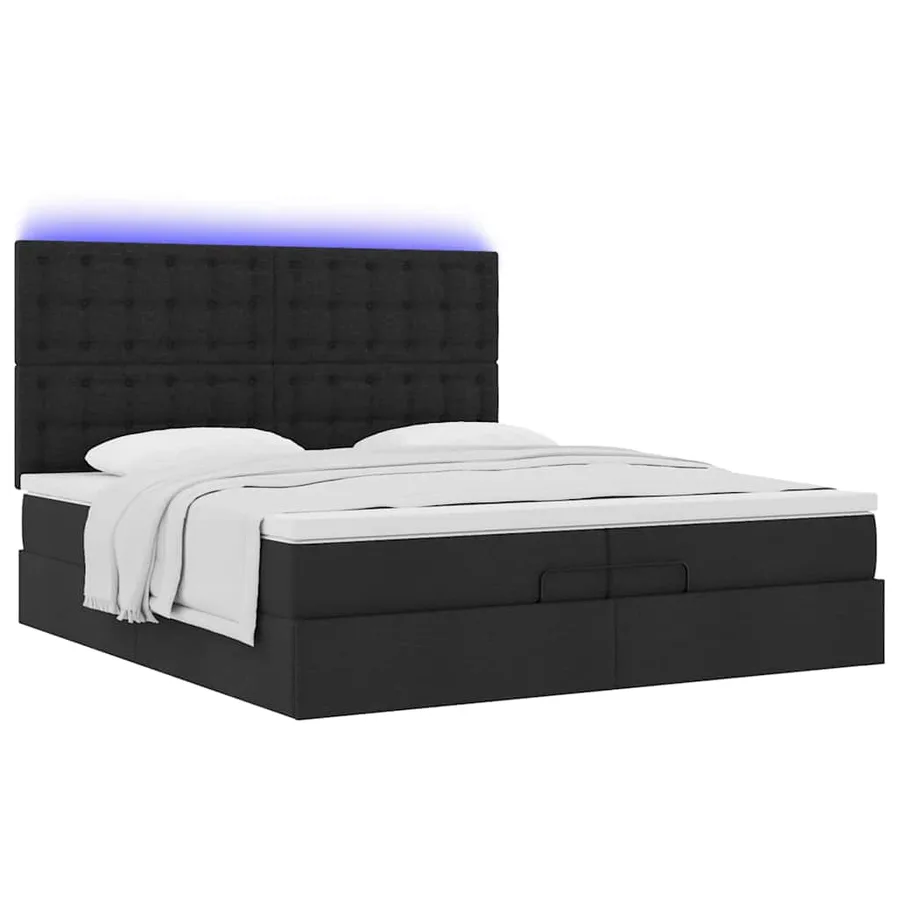 Cadre de lit ottoman avec matelas noir 200x200cm tissu - 6