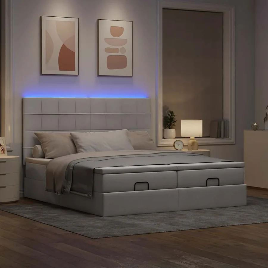 Cadre de lit ottoman avec matelas taupe 200x200cm tissu - 2