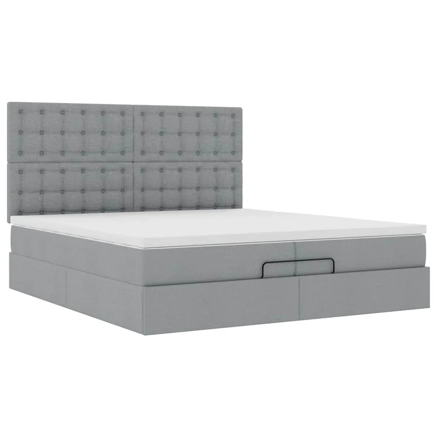 Cadre de lit ottoman et matelas gris clair 200x200cm tissu - 6
