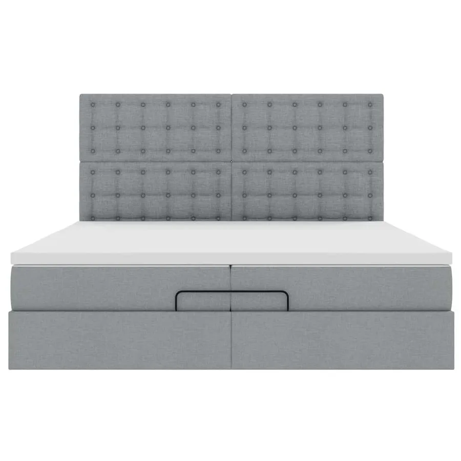 Cadre de lit ottoman et matelas gris clair 200x200cm tissu - 7