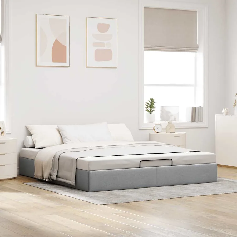 Cadre de lit ottoman sans matelas gris clair 200x200 cm tissu - 3
