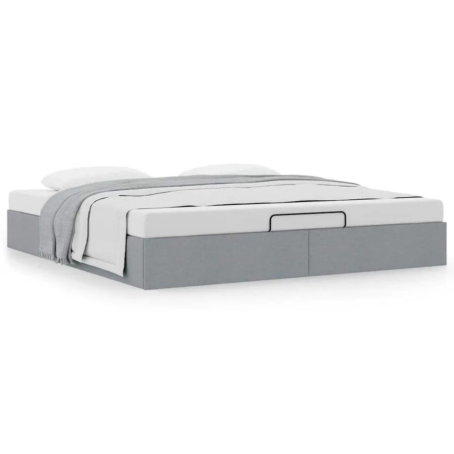 Cadre de lit ottoman sans matelas gris clair 200x200 cm tissu - 4