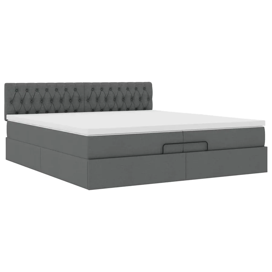 Cadre de lit ottoman avec matelas gris foncé 200x200cm tissu - 7