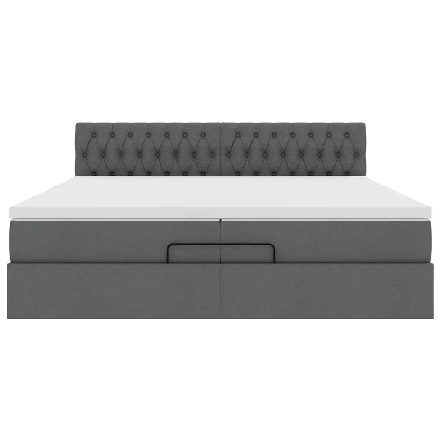 Cadre de lit ottoman avec matelas gris foncé 200x200cm tissu - 8