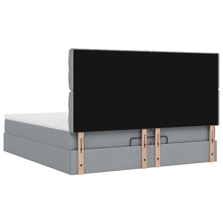 Cadre de lit ottoman et matelas gris clair 200x200cm tissu - 11