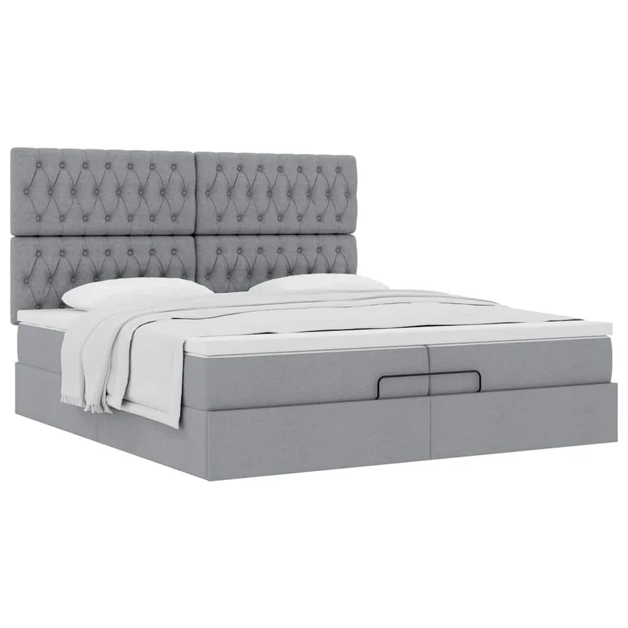 Cadre de lit ottoman et matelas gris clair 200x200cm tissu - 4