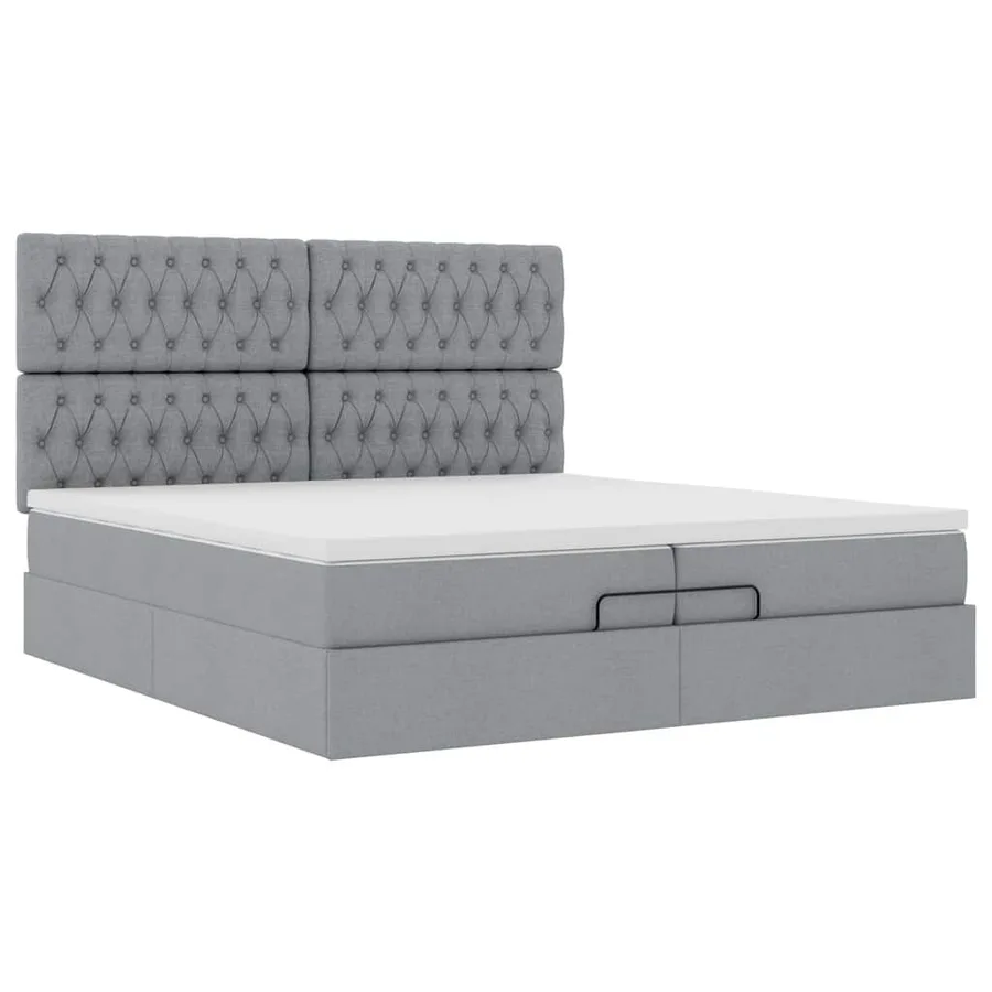 Cadre de lit ottoman et matelas gris clair 200x200cm tissu - 6
