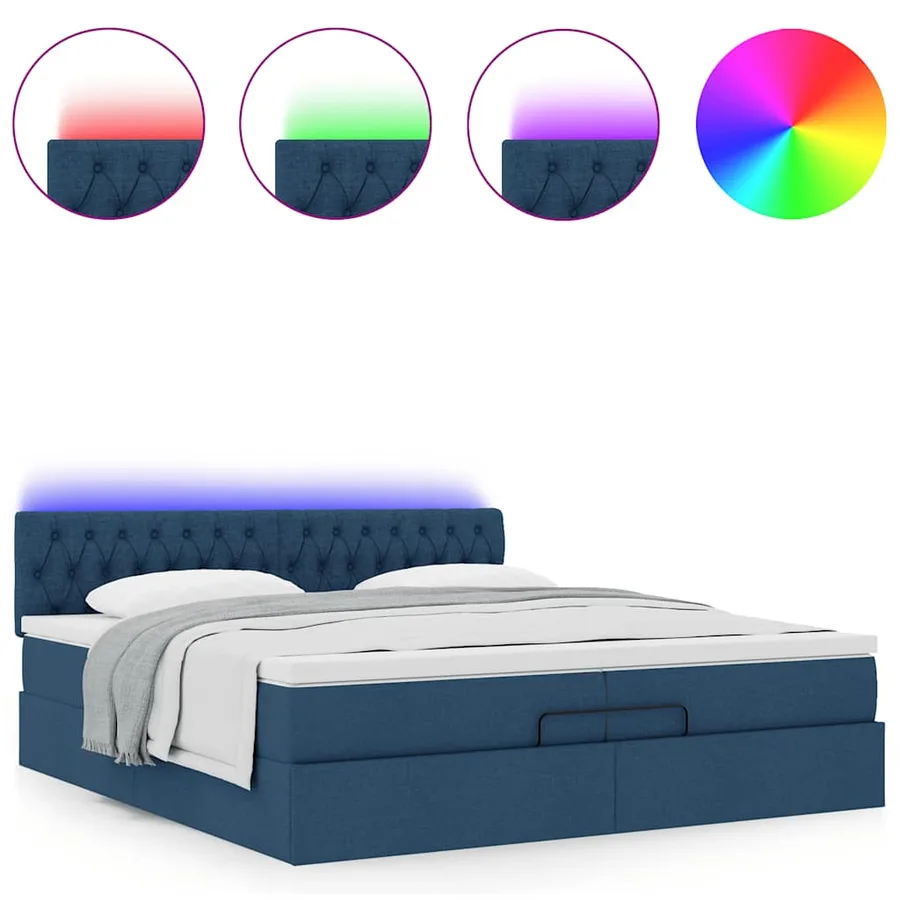 Cadre de lit ottoman avec matelas bleu 200x200cm tissu - 4