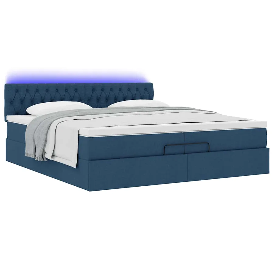 Cadre de lit ottoman avec matelas bleu 200x200cm tissu - 6