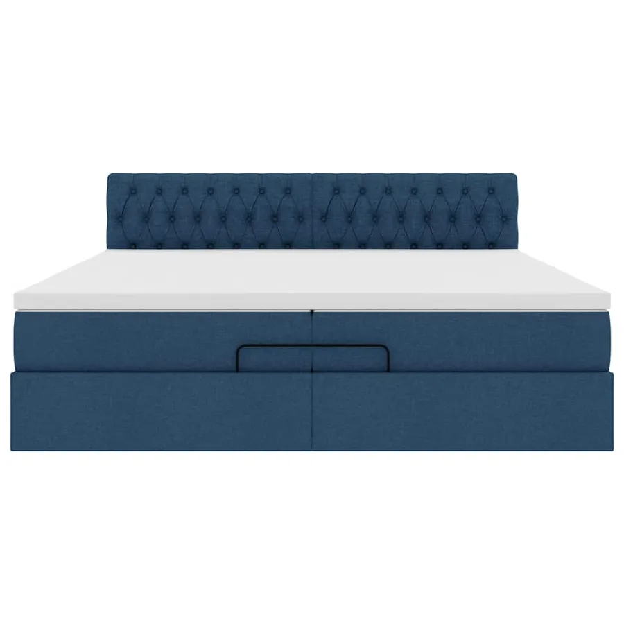 Cadre de lit ottoman avec matelas bleu 200x200cm tissu - 8