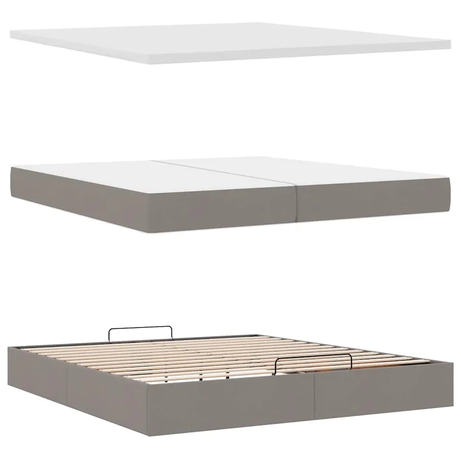 Cadre de lit ottoman avec matelas taupe 200x200cm tissu - 12
