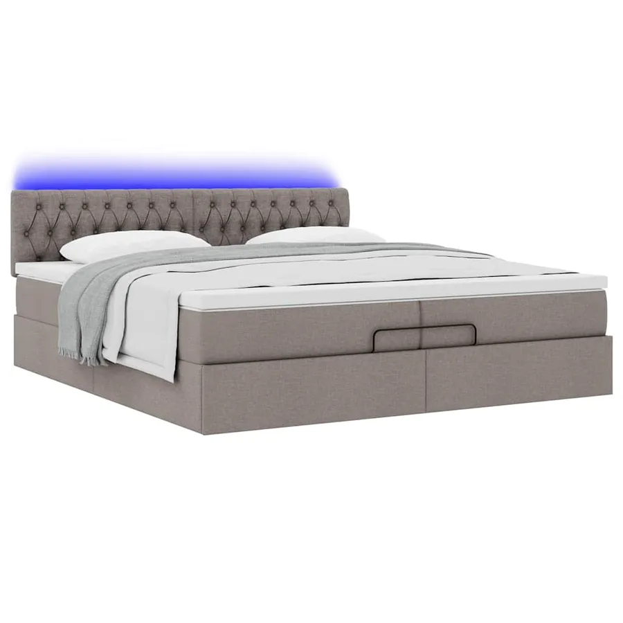 Cadre de lit ottoman avec matelas taupe 200x200cm tissu - 6