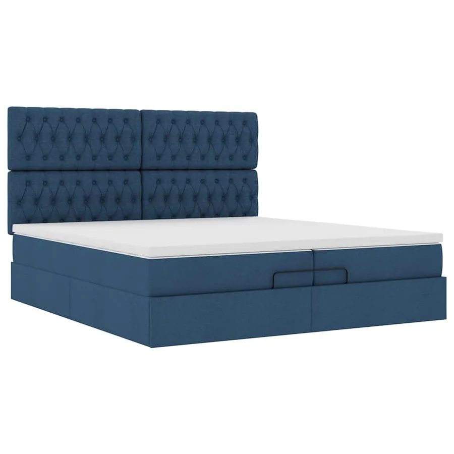 Cadre de lit ottoman avec matelas bleu 200x200cm tissu - 6