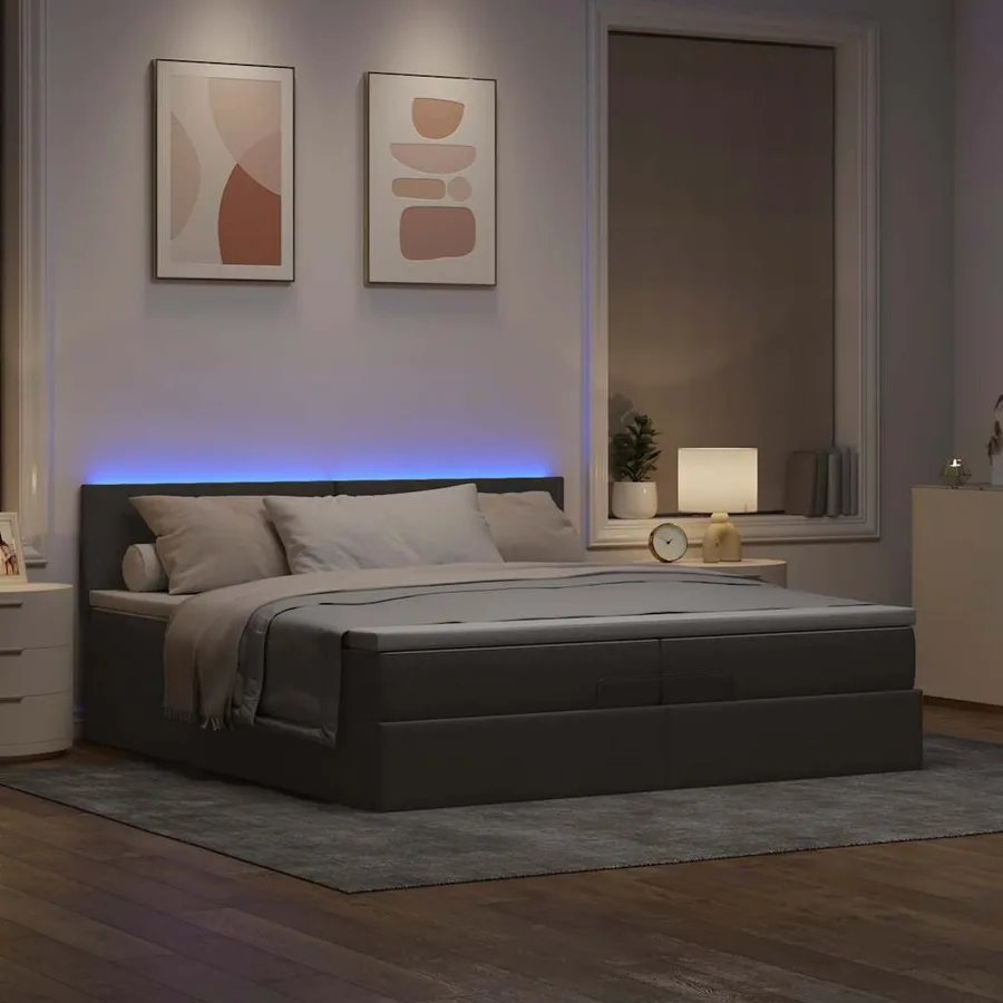 Cadre de lit ottoman avec matelas taupe 200x200cm tissu - 3