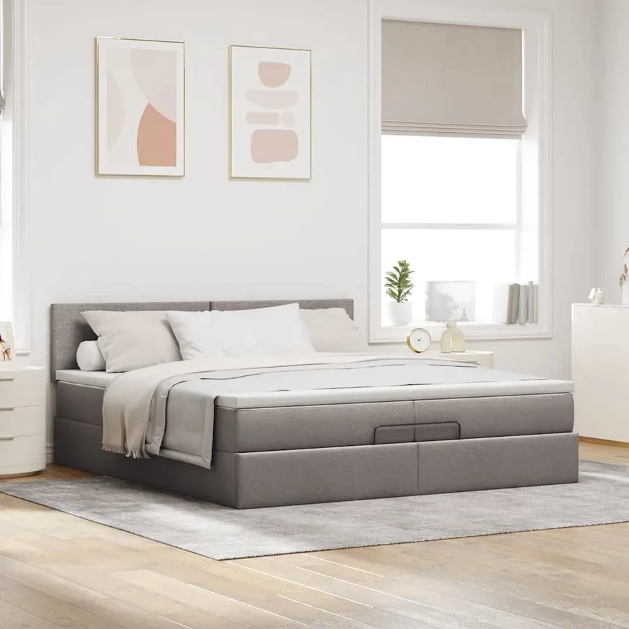 Cadre de lit ottoman avec matelas taupe 200x200cm tissu - 4