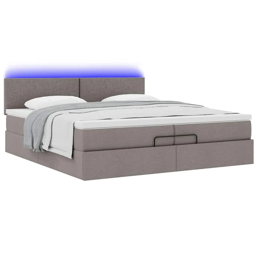 Cadre de lit ottoman avec matelas taupe 200x200cm tissu - 6