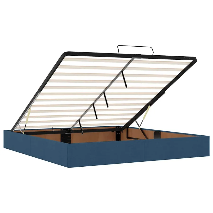 Cadre de lit ottoman avec matelas bleu 200x200cm tissu - 11