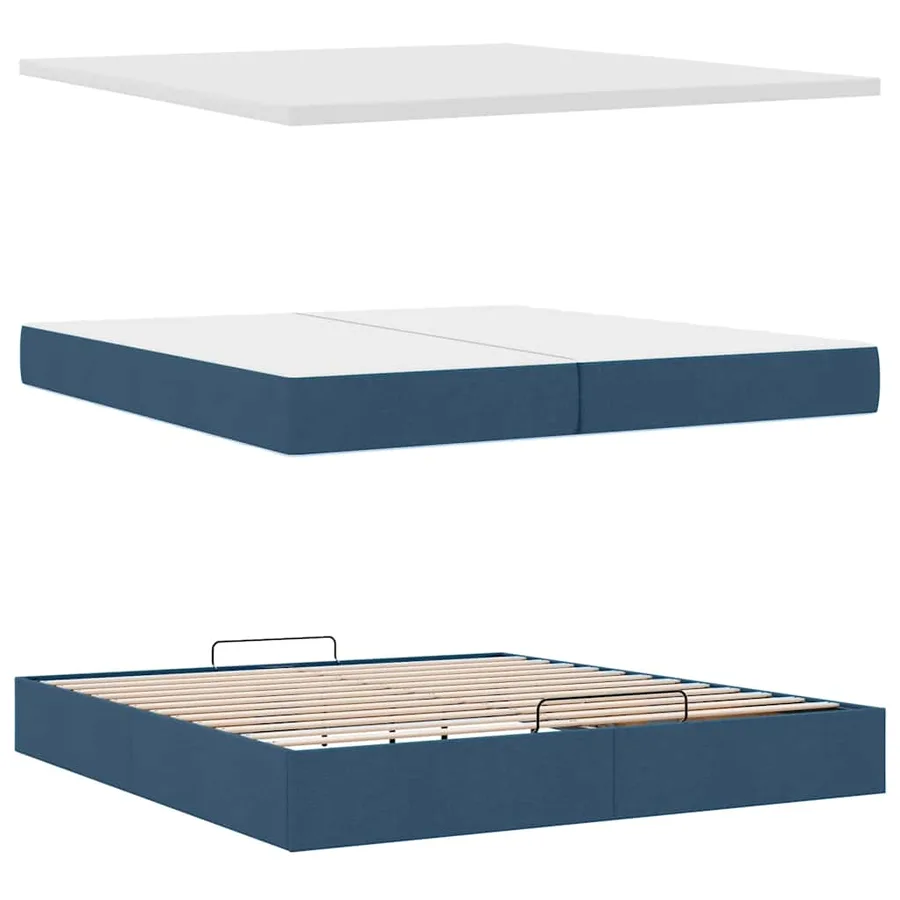Cadre de lit ottoman avec matelas bleu 200x200cm tissu - 12