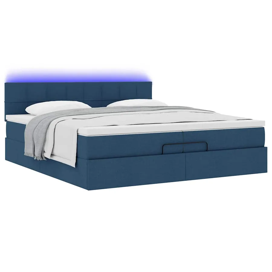 Cadre de lit ottoman avec matelas bleu 200x200cm tissu - 6