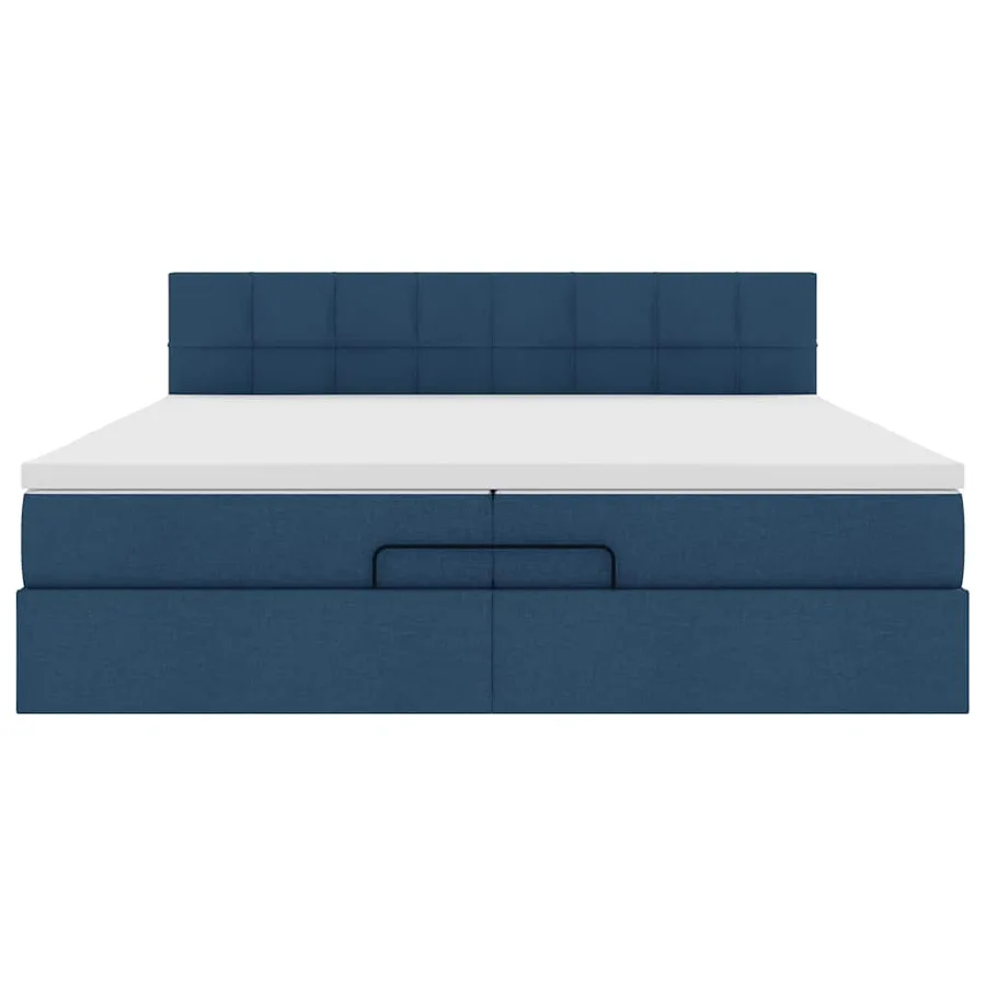 Cadre de lit ottoman avec matelas bleu 200x200cm tissu - 8