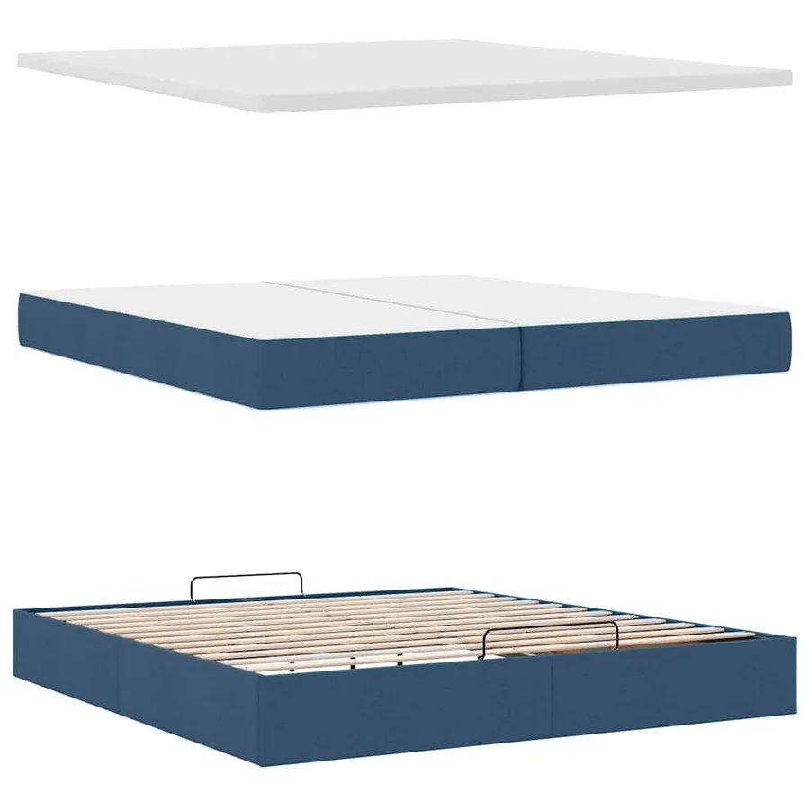 Cadre de lit ottoman avec matelas bleu 200x200cm tissu - 12