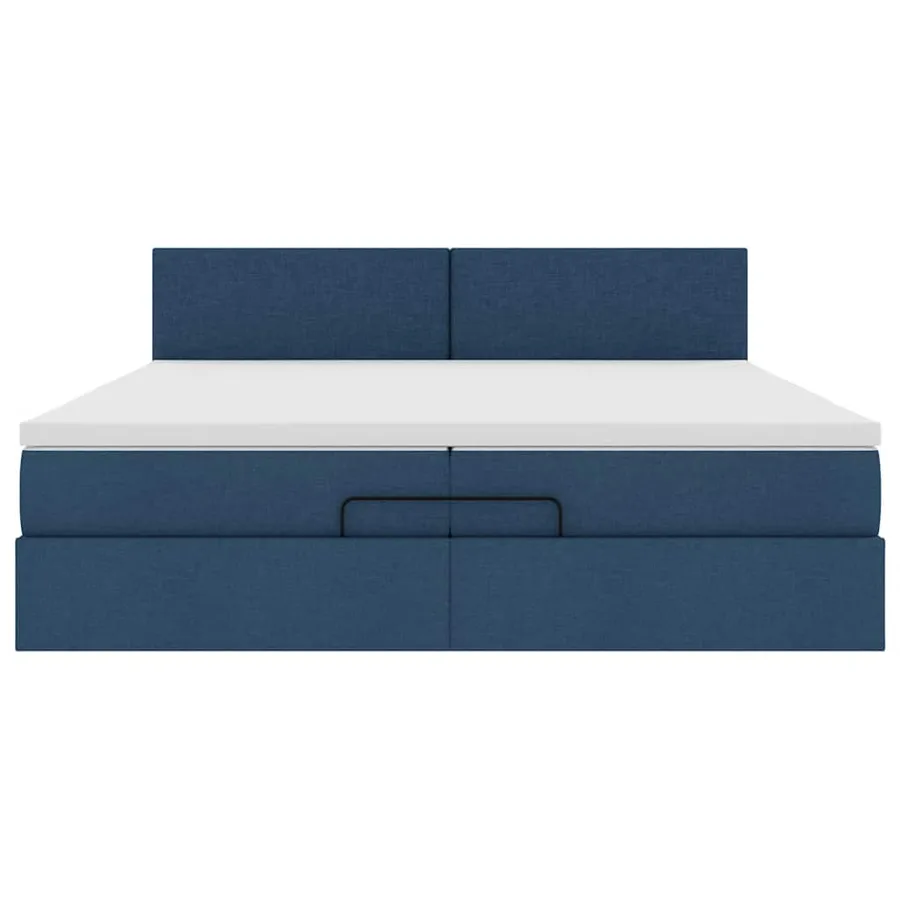 Cadre de lit ottoman avec matelas bleu 200x200cm tissu - 8