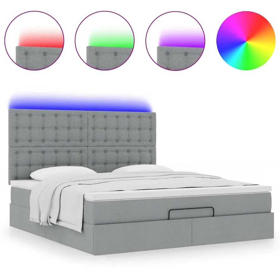 Cadre de lit ottoman et matelas gris clair 180x200 cm tissu - 5