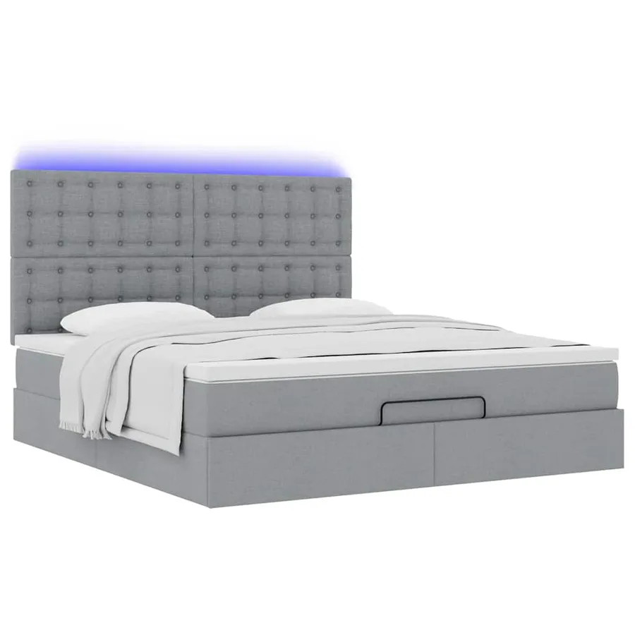 Cadre de lit ottoman et matelas gris clair 180x200 cm tissu - 6