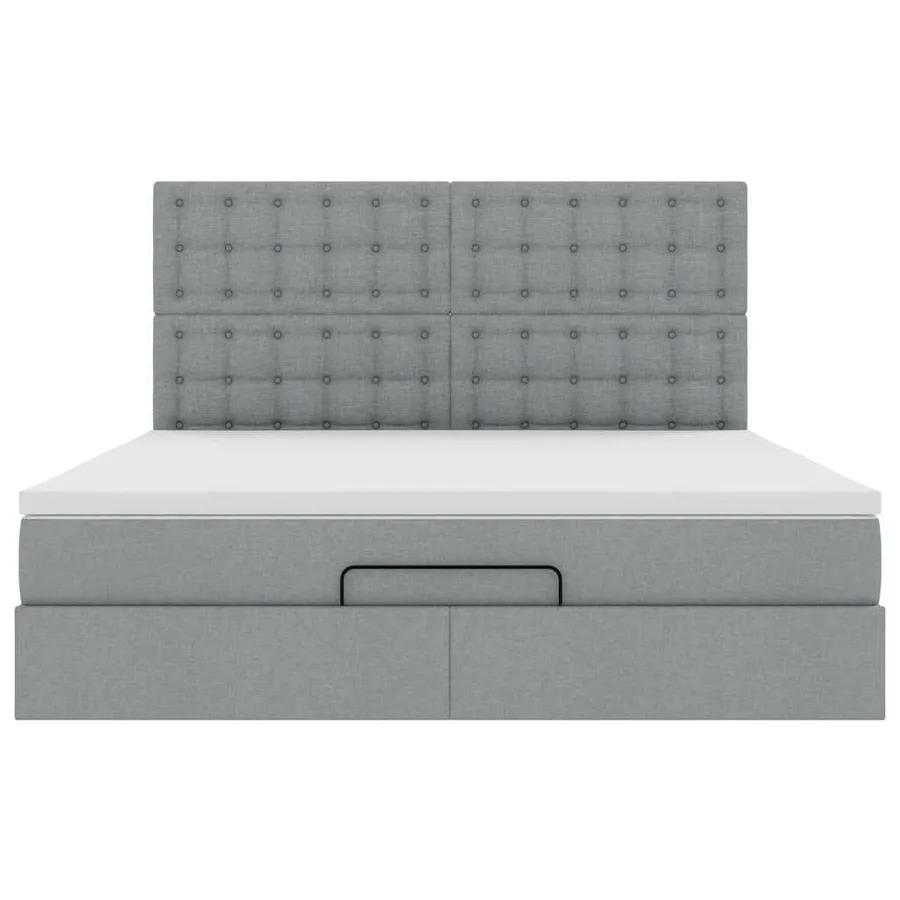 Cadre de lit ottoman et matelas gris clair 180x200 cm tissu - 8