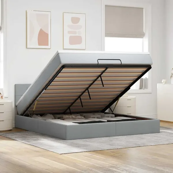 Lit ottoman avec matelas et LED Gris clair 180x200 cm tissu