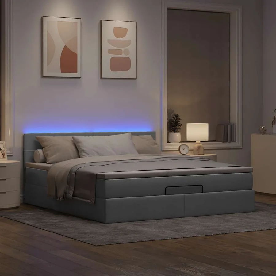 Lit ottoman avec matelas et LED Gris clair 180x200 cm tissu - 3