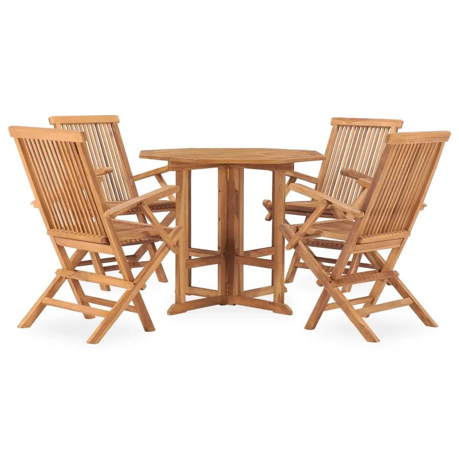 Ensemble à manger d'extérieur pliable 5 pcs Bois solide de teck - 2