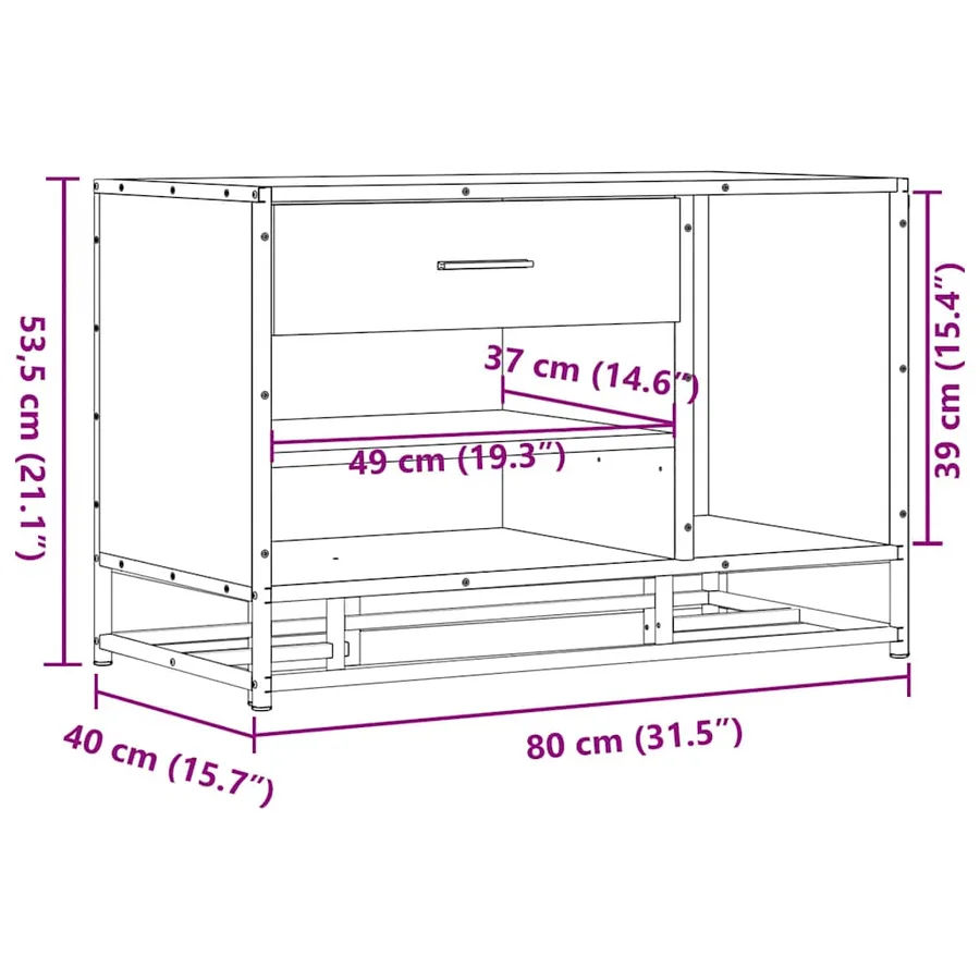 Banc à chaussures chêne marron bois d'ingénierie et métal - 10