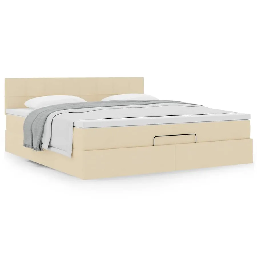 Cadre de lit ottoman avec matelas crème 180x200 cm tissu - 4